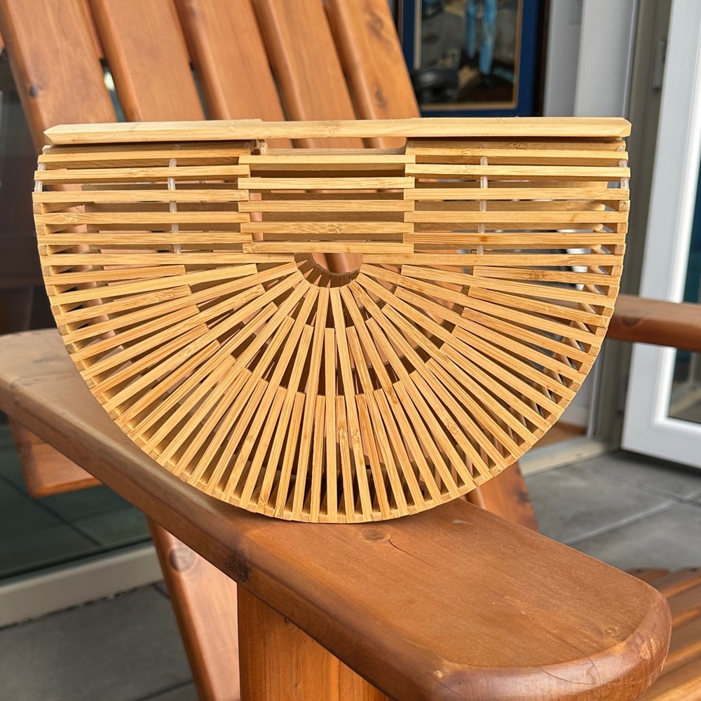 Half-Moon Bamboo Slatted Clutch - Natural Tan
